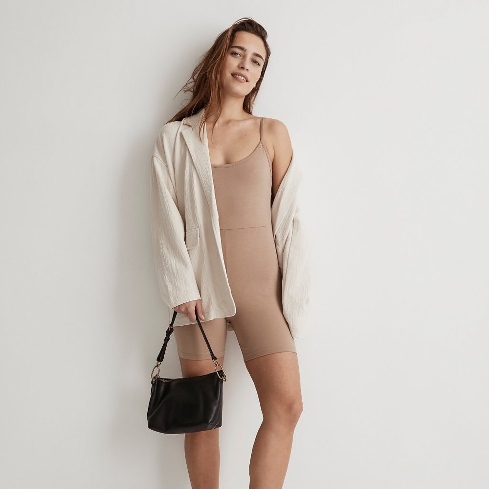 Madewell Knit Cotton Biker Unitard Beige Athleisure